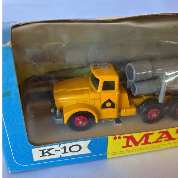 Vintage Matchbox King Size K-10 Pipe Truck Lesney Product Yellow Diecast In Box - Picture 5 of 8